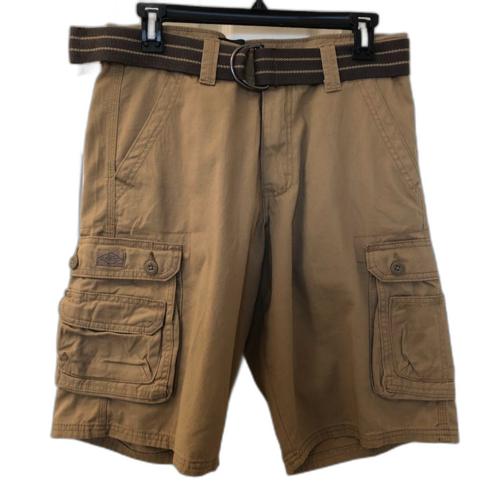 Lee Men's Bermuda Cargo Shorts Brown with Belt Size 30 Utility Outdoor Comfort